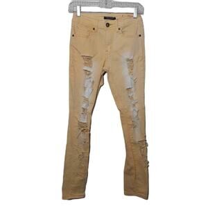 REDFOX womens distressed skinny jeans 1 yellow white stretch denim 8.5" rise